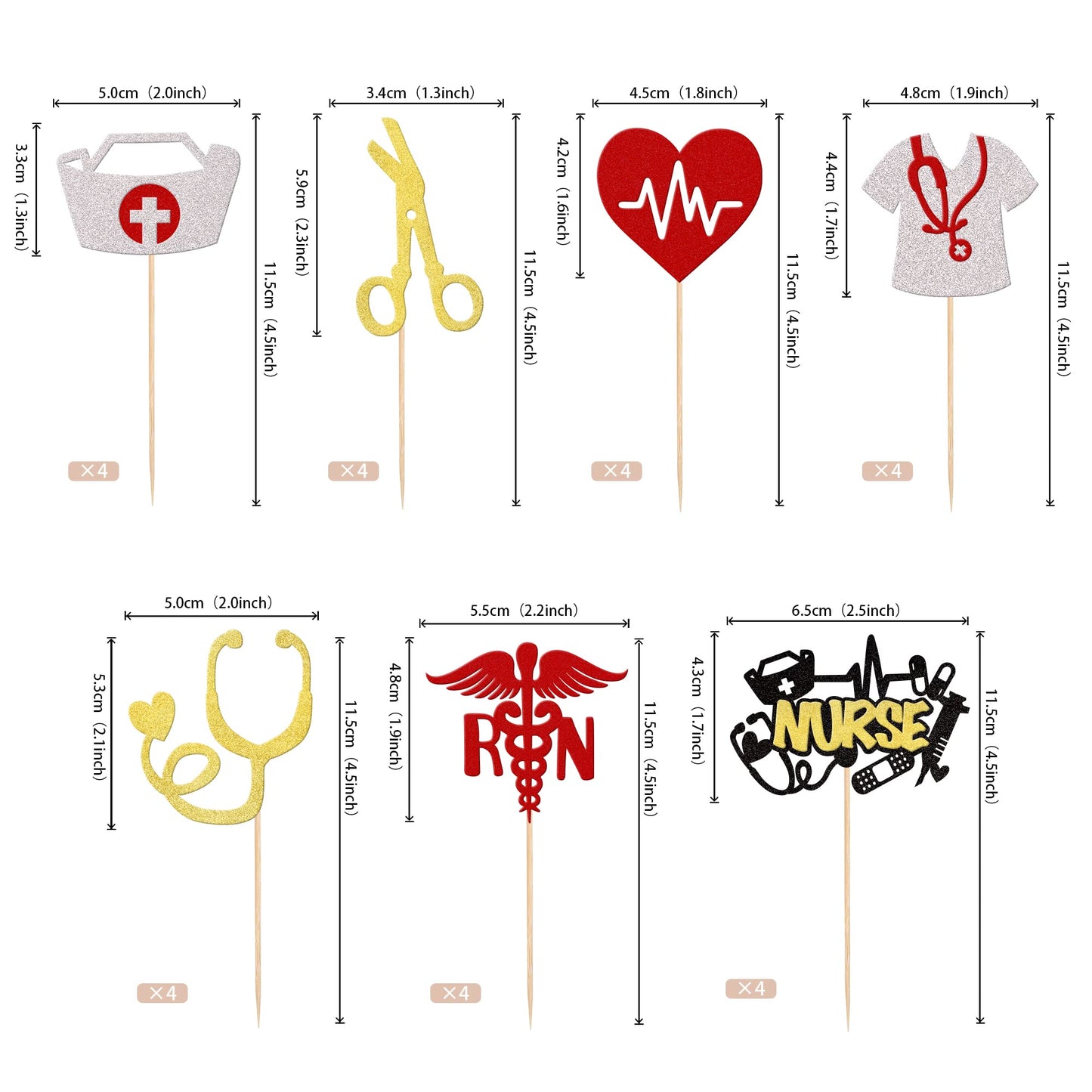 Rssta i Nurse Cupcake Toppers, 28 Pcs Medical Instspirit-inspired flavorents, Paper Decorations for Graduation, Birthday, Design 2