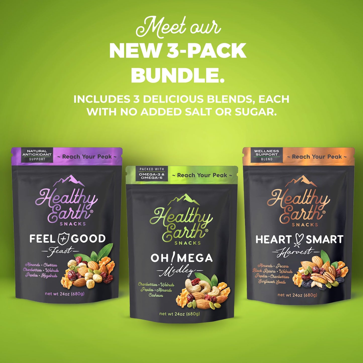Healthy Earth Mixed Nuts Unsalted Trail Mix, Sugar Free, Gluten Free, High Fiber, 72 Ounce Pack