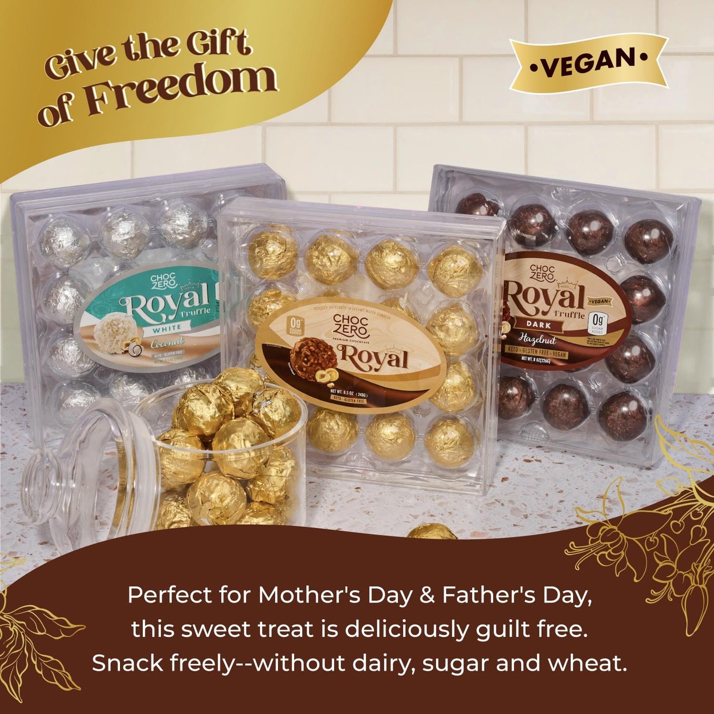 Choczero Vegan Truffle - Dark Chocolate Hazelnut Royal Truffles - Dairy Free, Keto Friendly Gift (1 Box, 8.5Oz)