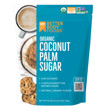 BetterBody Foods Organic Coconut Palm Sugar, Gluten-Free, Non-GMO, Low Glycemic Sugar Substitute, 3.5 lbs, 56 ounces