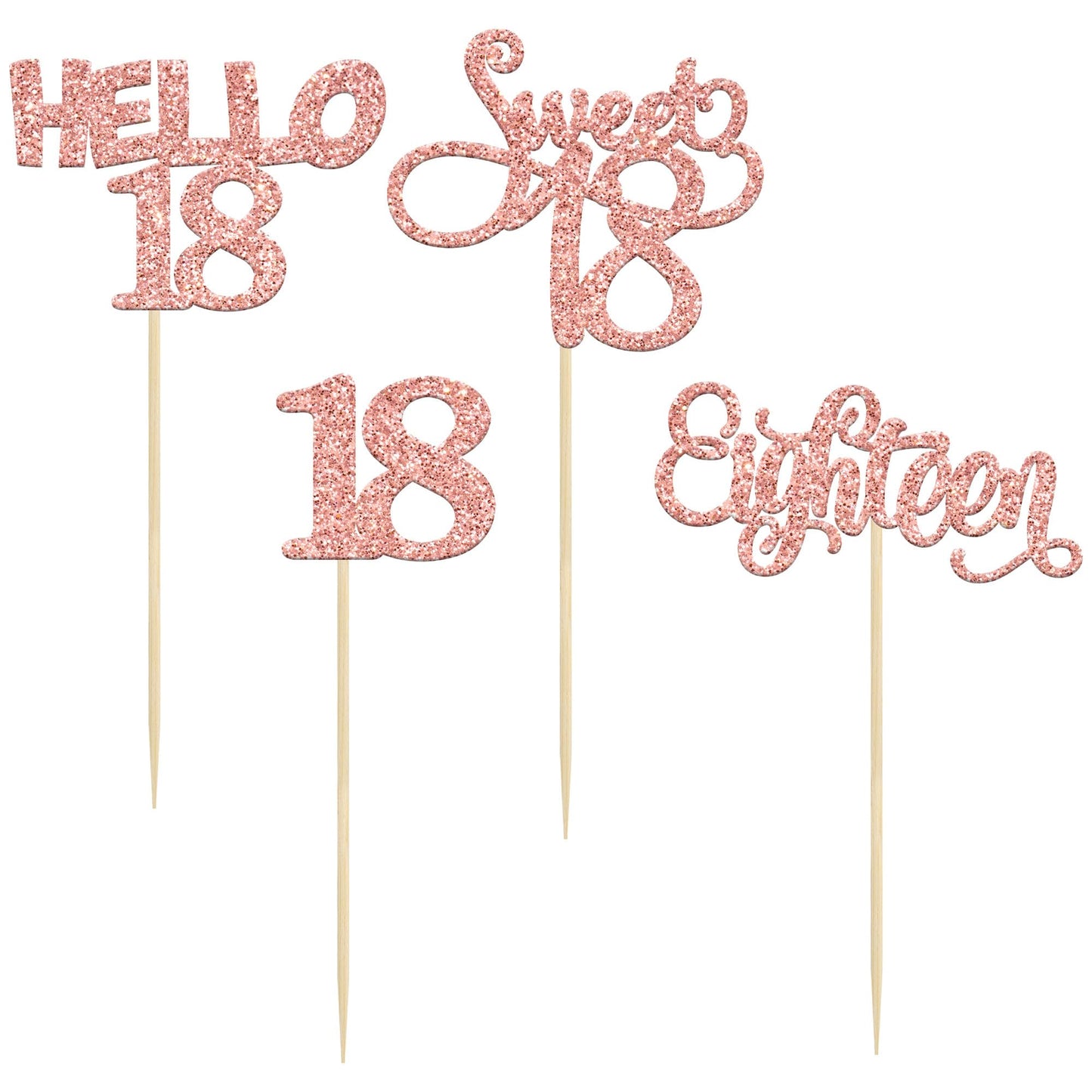 Gyufise 24Pack Glitter 18Th Birthday Cupcake Toppers Sweet 18 Hello 18 Eighteen Cupcake Picks For 18Th Birthday Cake Decorations