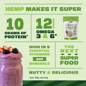 Organic Hemp Seeds, 18oz; 10g Plant Based Protein and 12g Omega 3 & 6 per Srv | smoothies, yogurt & salad | Non-GMO, Vegan, Keto