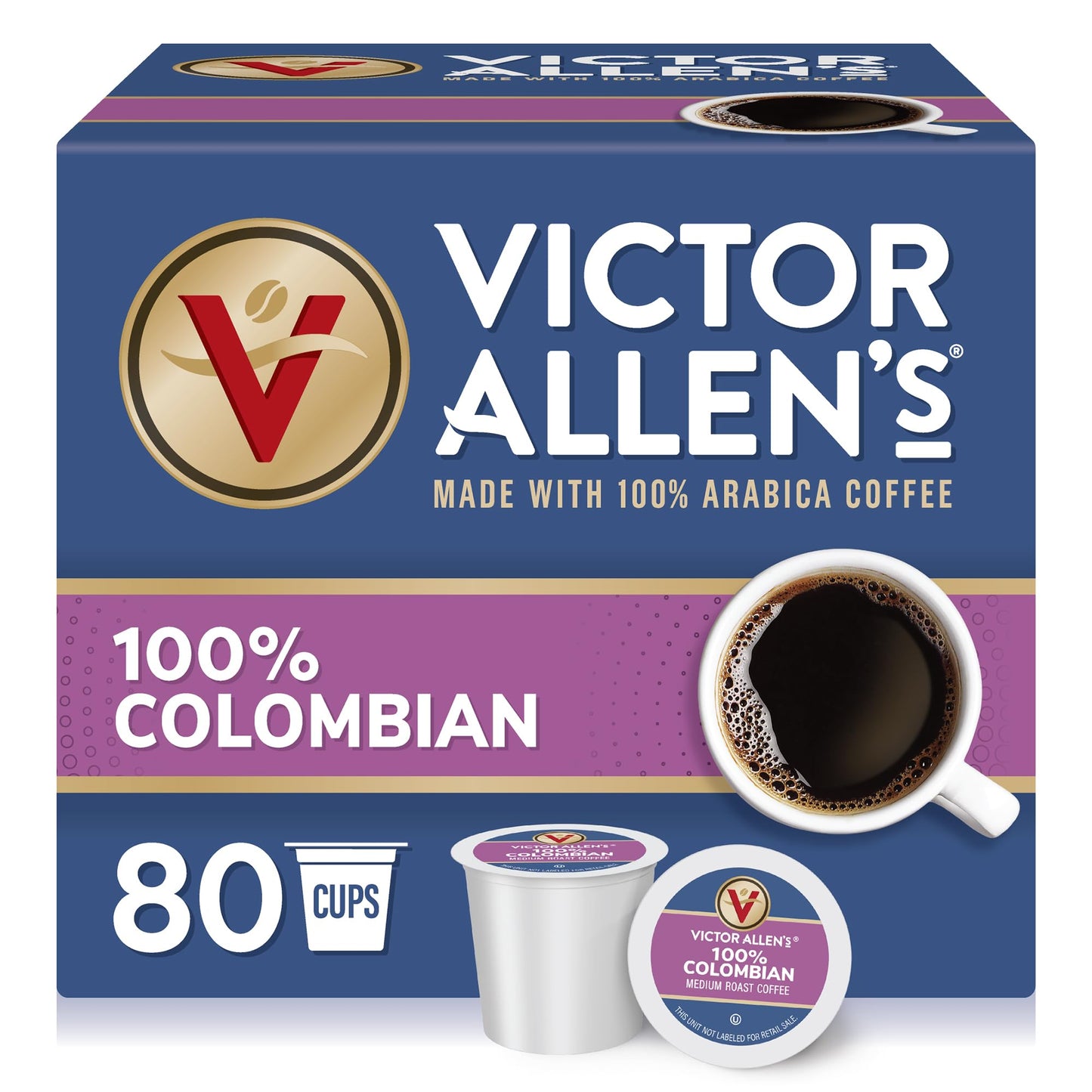 Victor Allens Coffee 100% Colombian Medium Roast Coffee Pods, 80 Count, Compatible with Keurig K-Cup Brewers, Brown