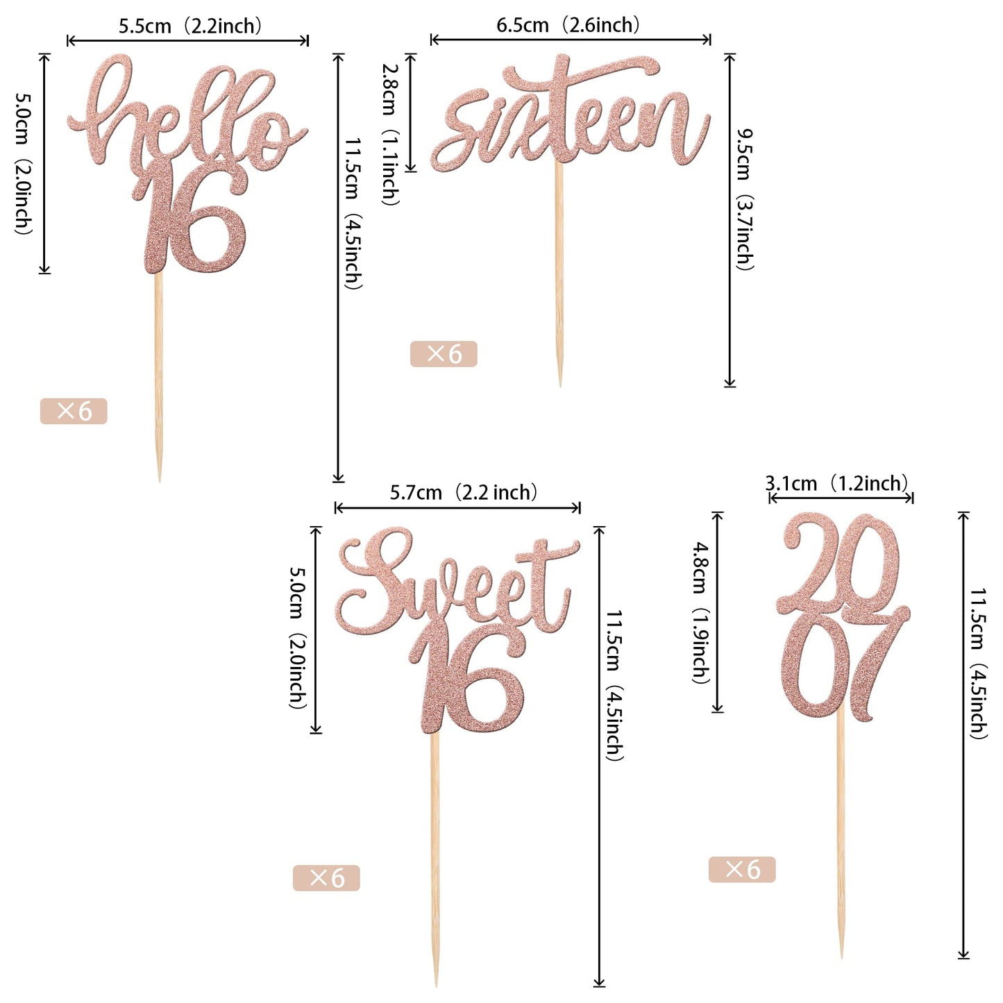 24Pcs Happy 16Th Birthday Cupcake Toppers Glitter Sweet 16 Twenty One Years Old Cupcake Picks Since 2007 Hello 16 Cake Decoratio