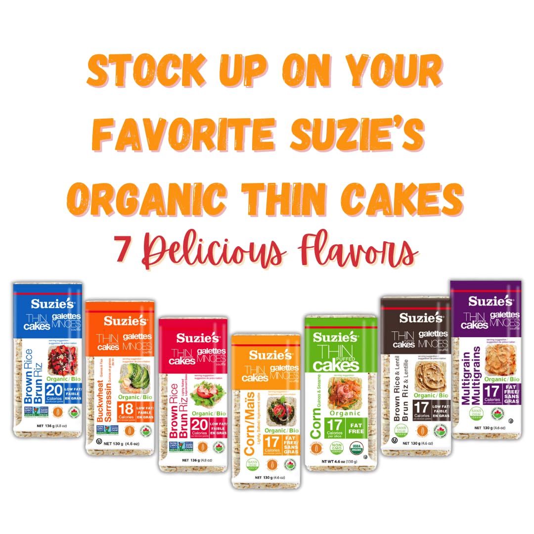 Suzie'S Organic Lightly Salted Corn Cake Thins|6 Pack|Usda Organic, Non-Gmo, Fat-Free, Sugar-Free, Gluten-Free|Low-Calorie Snack