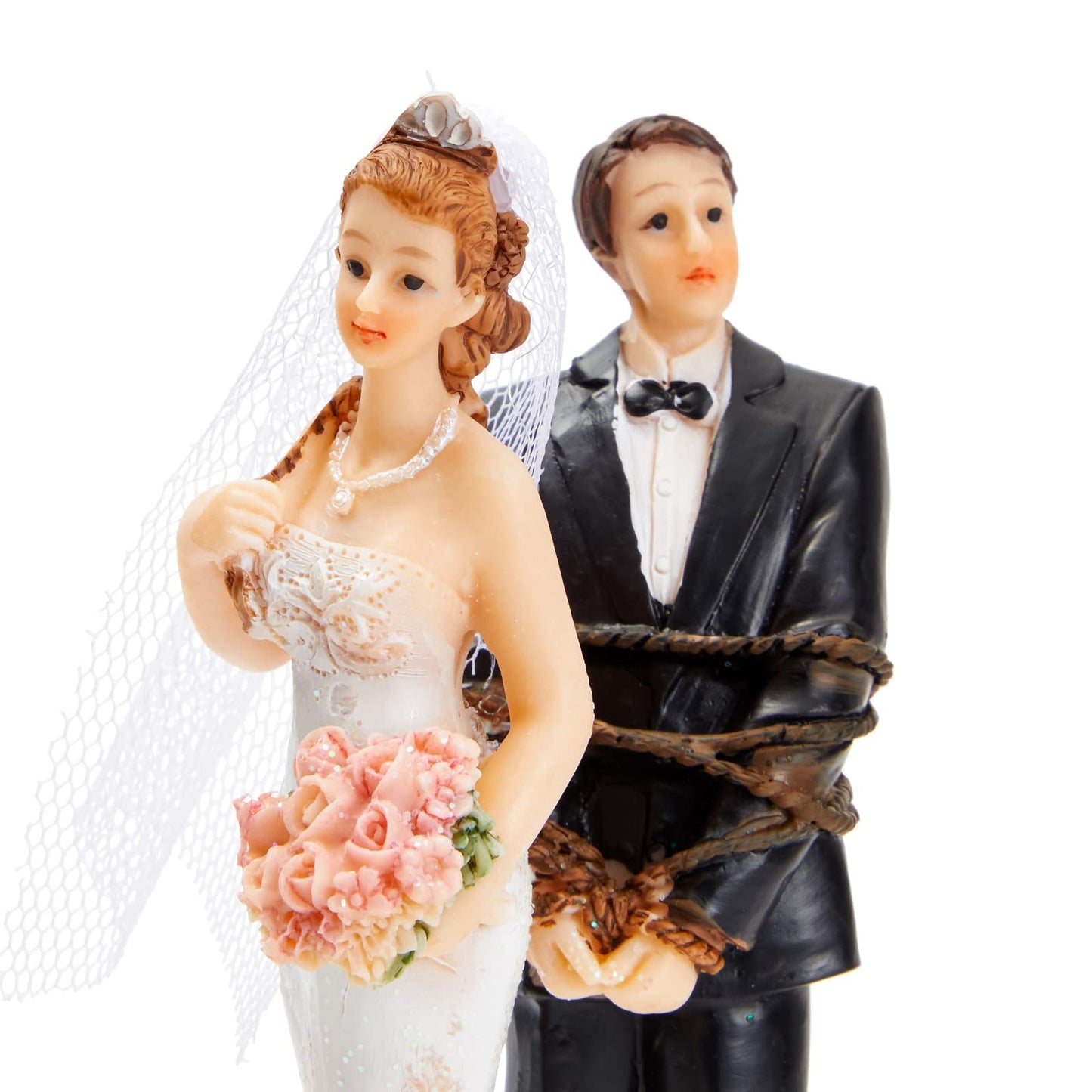 Juvale Funny Wedding Cake Topper, Bride Tied Up Groom Couple Figurine Decorations (2.6 X 4.6 X 2.3 In)