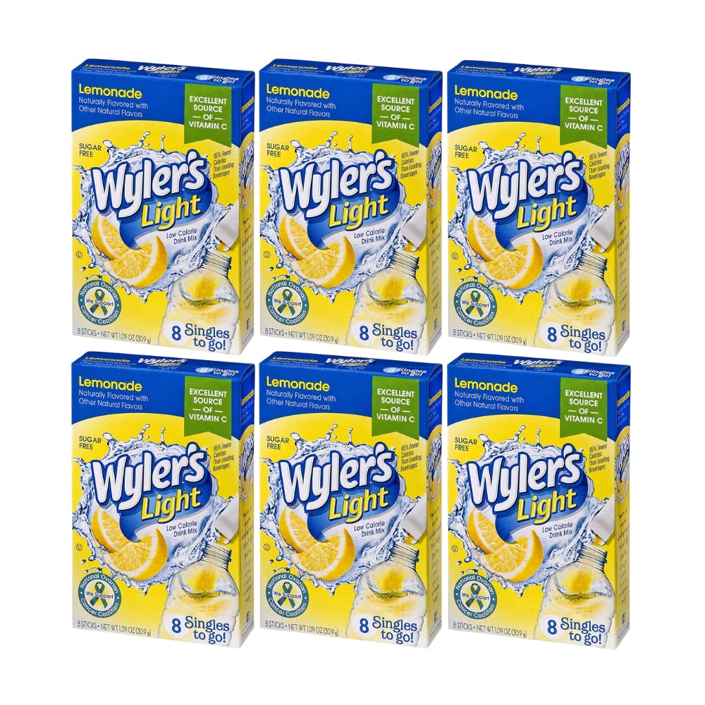 Wyler'S Light Singles To Go Powder Packets, Water Drink Mix, Lemonade, 48 Single Servings (Pack Of 6)