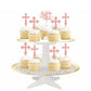 YCTHUNFISH Cupcake Toppers, 24 Pack Glitter Rose Gold, Paper, Religious Baptism and First Holy Communion Decorations