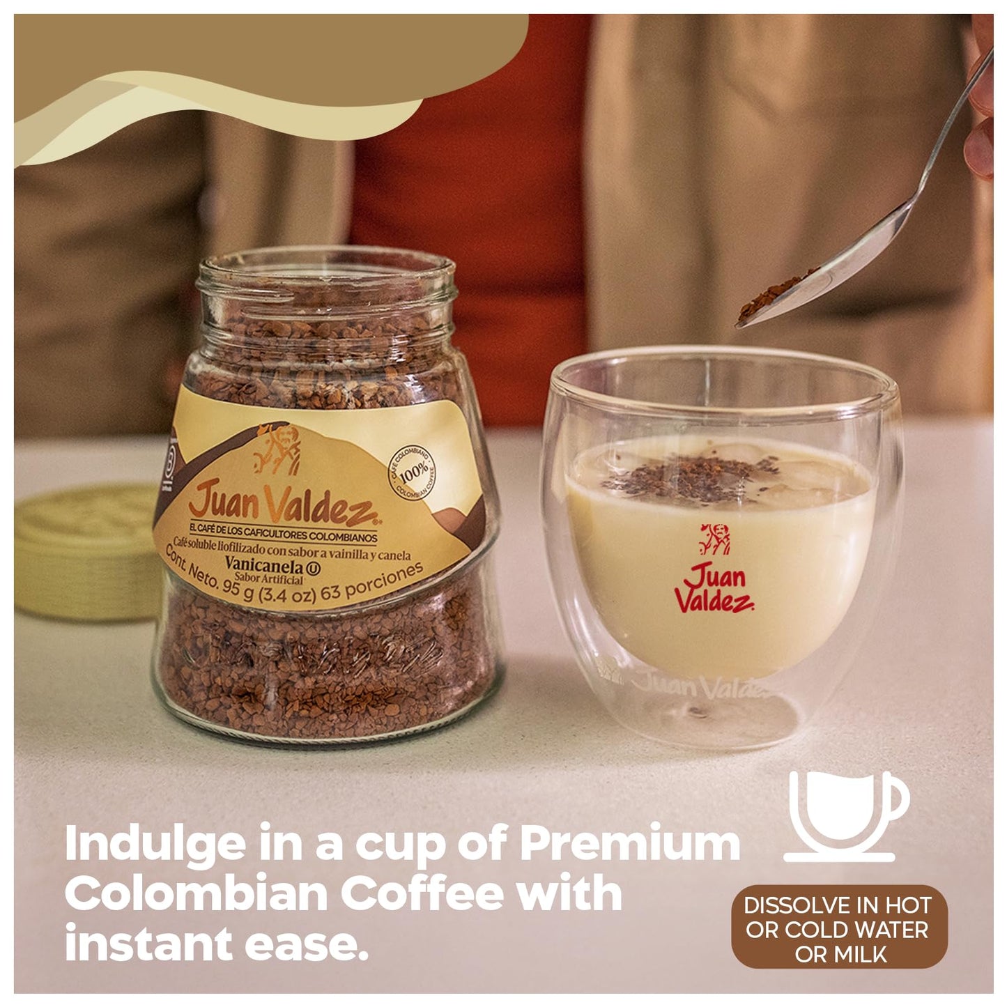 Juan Valdez Freeze-Dried Instant Coffee, Vanilla Cinnamon Flavor, 100% Colombian Arabica, 3.35 oz Jar, Pack of 1