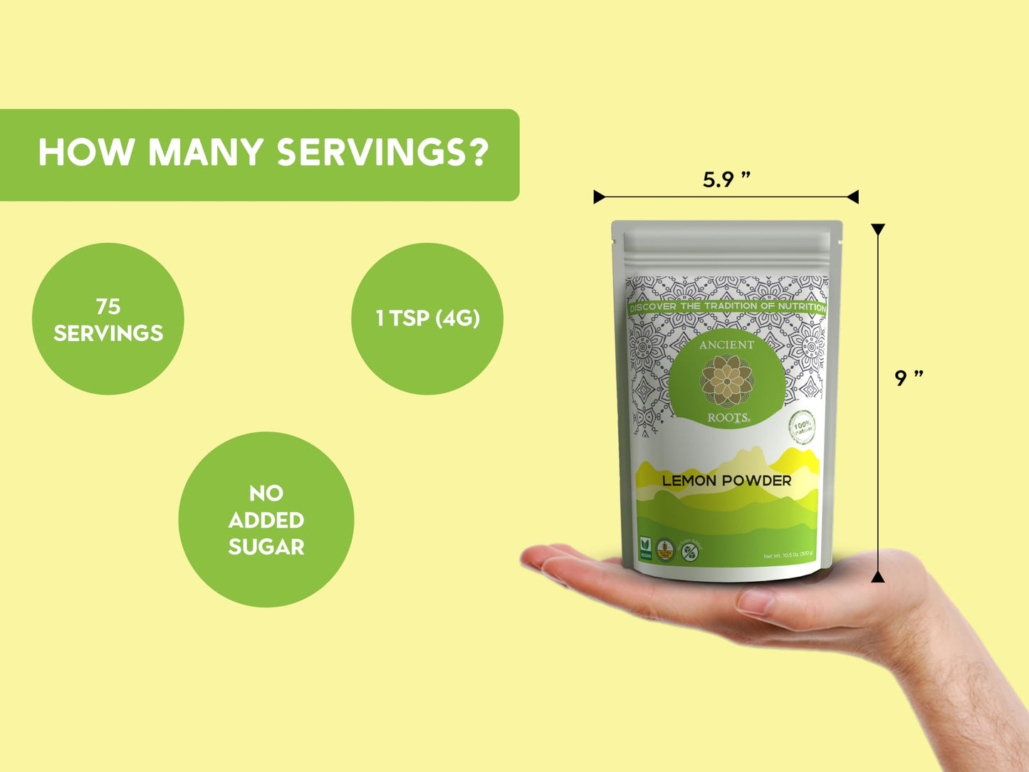 Ancient Roots Lemon Powder - Freeze-Dried, All-Natural, No Sugar Added, Pure Citrus Fruit Powder, Natural Electrolyte, Good For