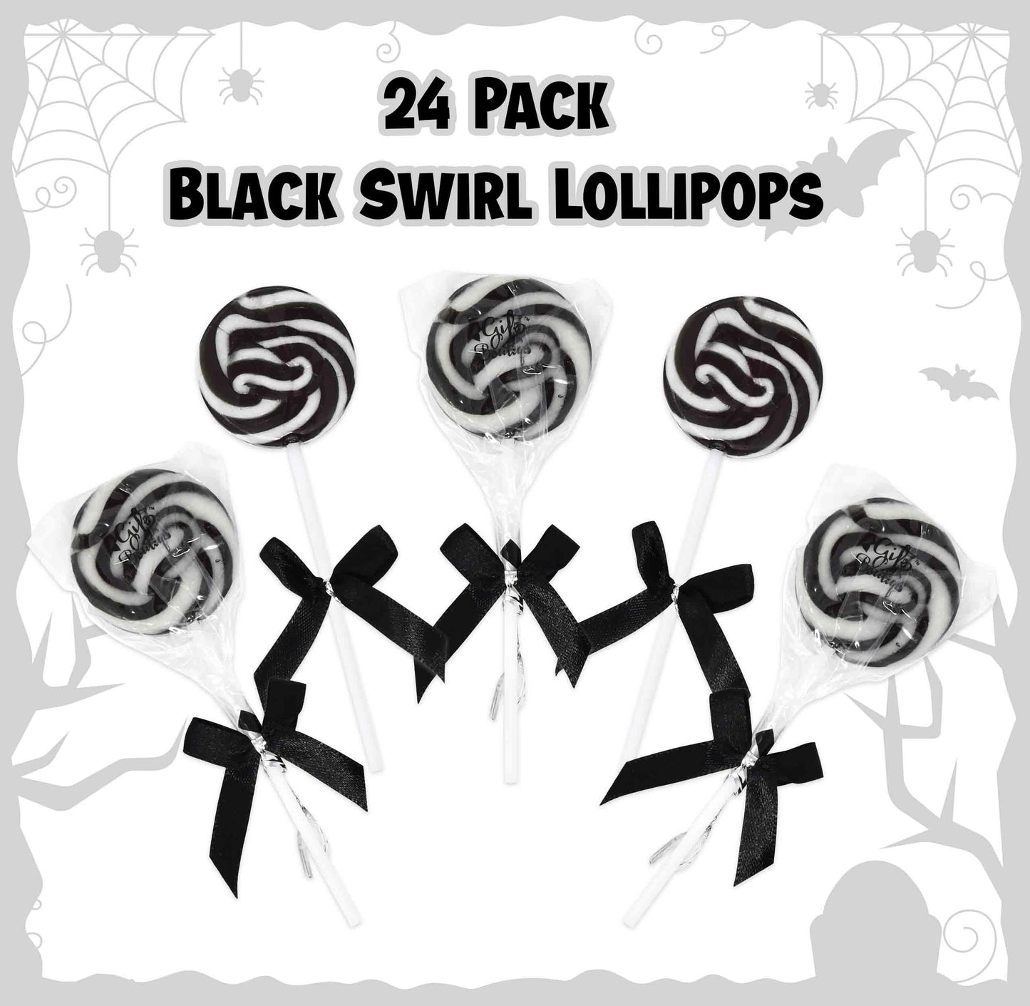 Gift Boutique 24 Black And White Swirl Lollipops – Halloween Candy Suckers For Party Favors, Trick Or Treat, Dessert Table And Holiday Events