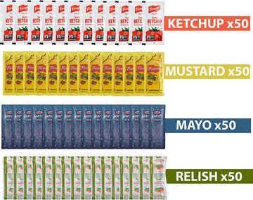 The Seasonal Shop Condiment Packets Variety Pack - 50 Single Serve Portions of Ketchup, Mustard, and Mayo - 200 Piece Set