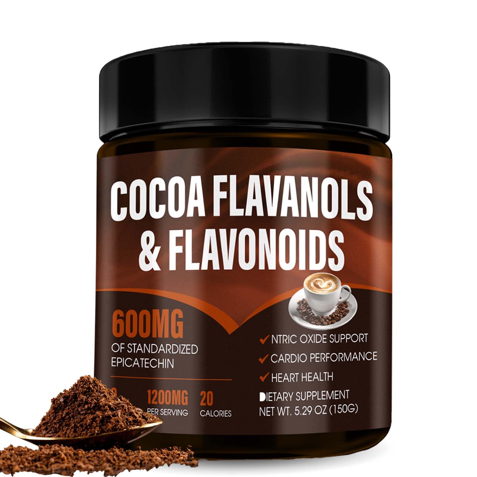 High Flavanol Cocoa Powder - 1200mg Cocoa Flavanols per Serving with 600mg Epicatechin & Natural Flavonoids - Supports Heart Hea