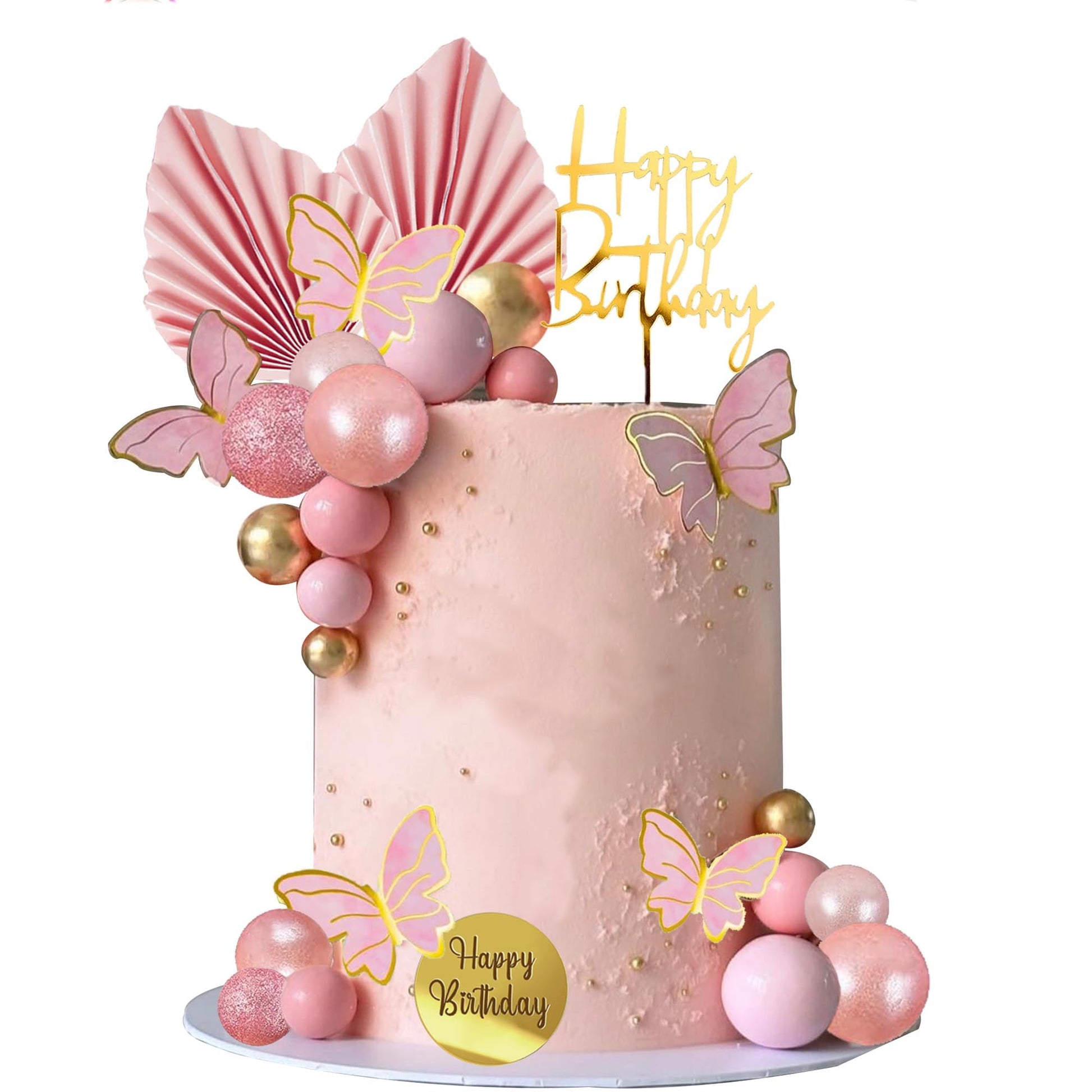 Happy Birthday Cake Topper Pink Balls Cake Topper Butterfly Balls Cake Decorations For Baby Shower Wedding Birthday Boho Party S