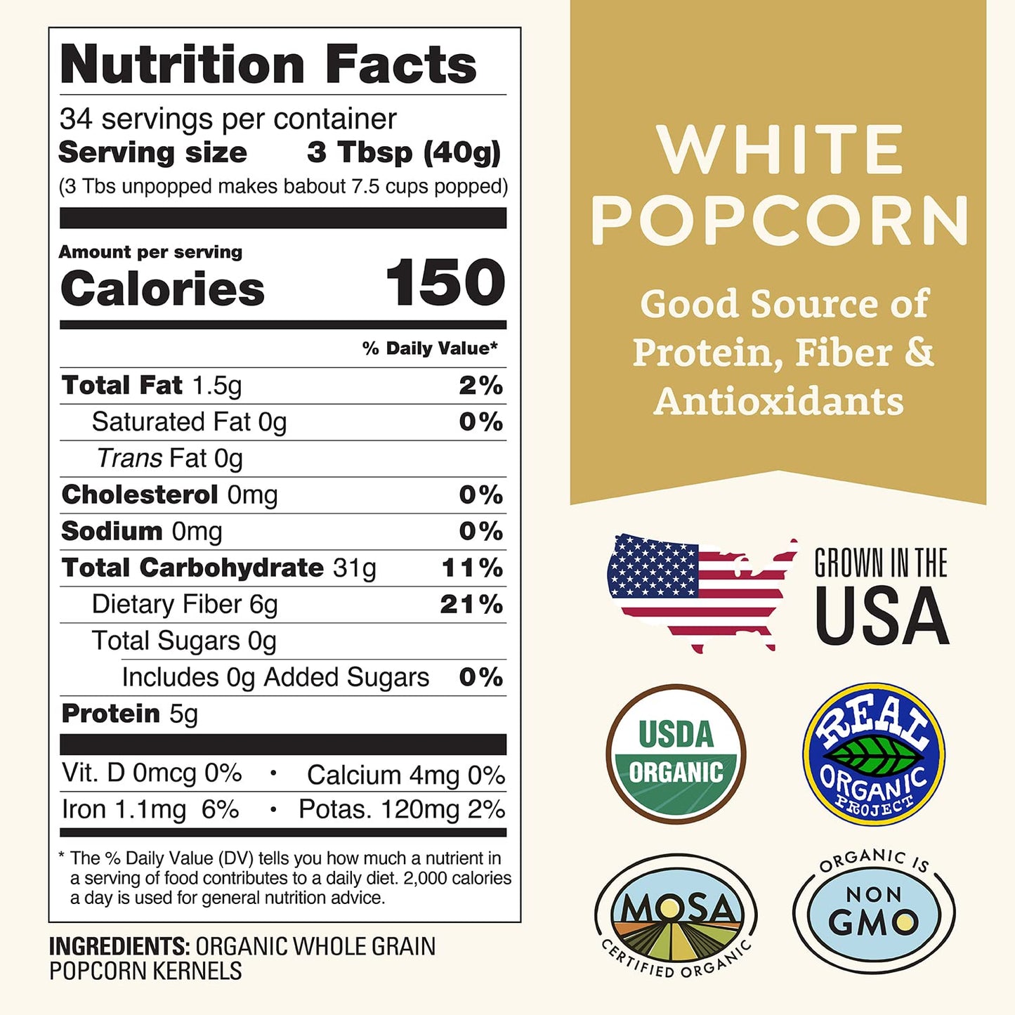 Organic White Popcorn Kernels UnPopped 3lb by Doudlah Farms - Gluten-Free  Non-GMO  Grown In Wisconsin USA  Pesticide-Free  Chemical-Free  Glyphosate-Free  Farmed From Regenerative Soil