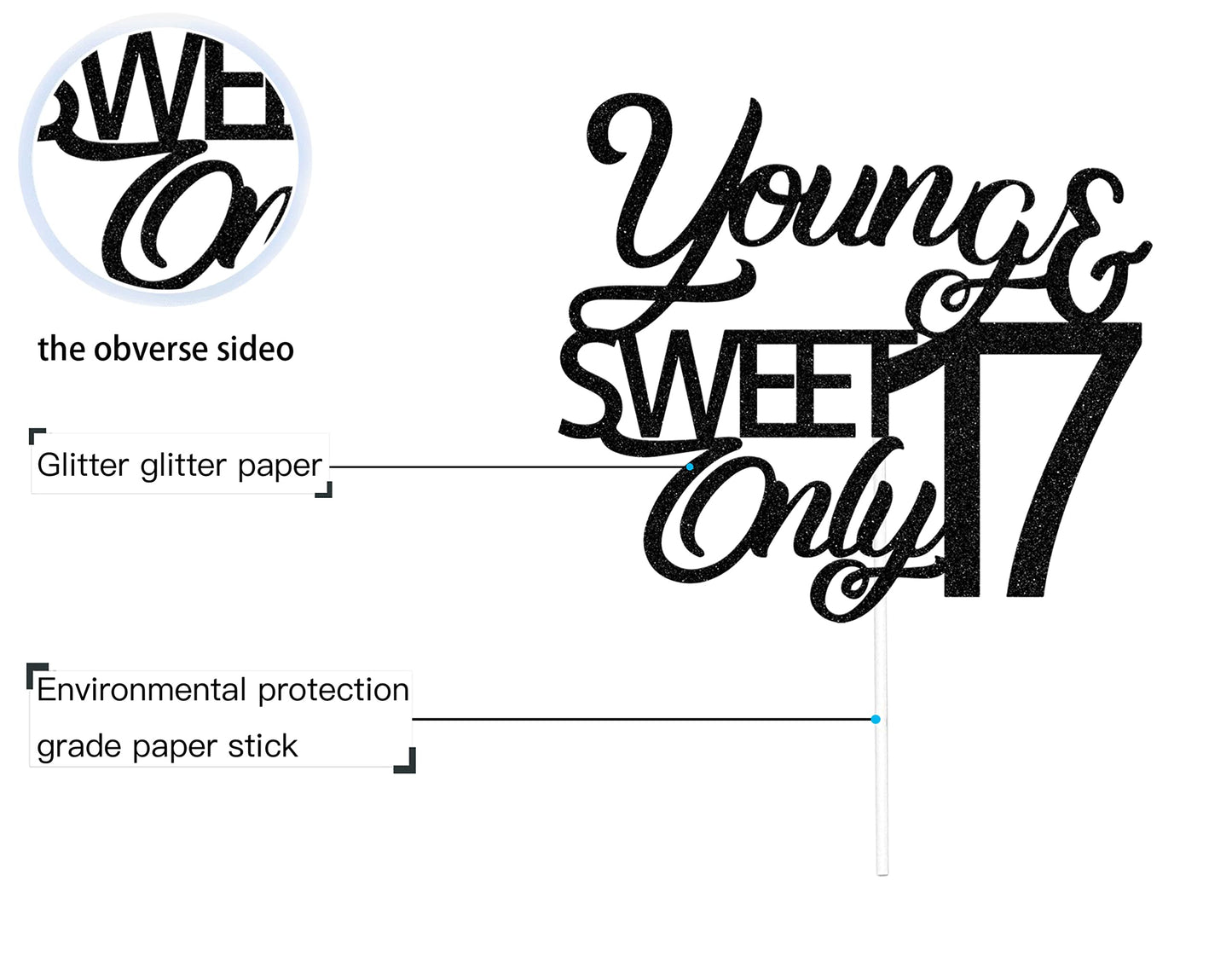Mi Bautizo Cake Topper for 17th Birthday, Black Paper Decoration, Young and Sweet Only 17 Design