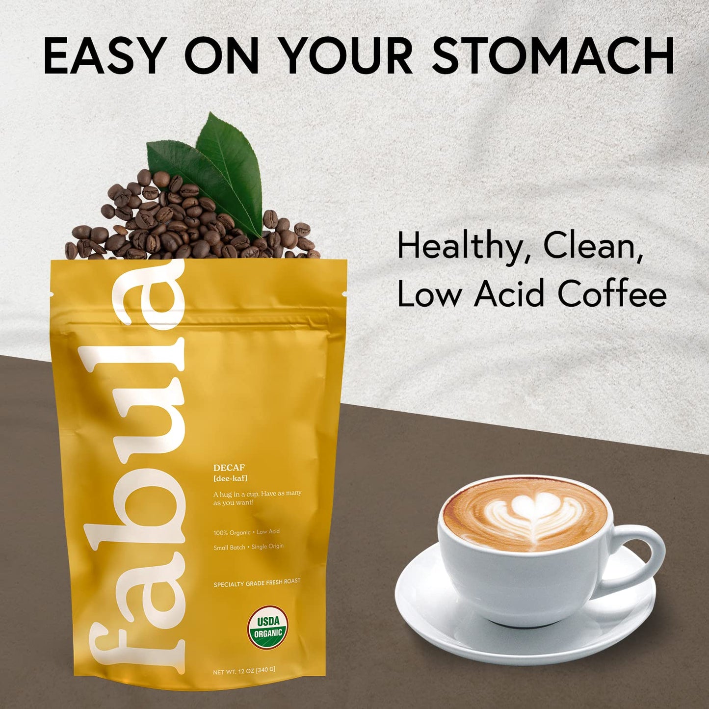 Fabula Coffee Decaf Medium Roast Whole Beans - Organic, Low Acid, Non-GMO - 12 Ounces
