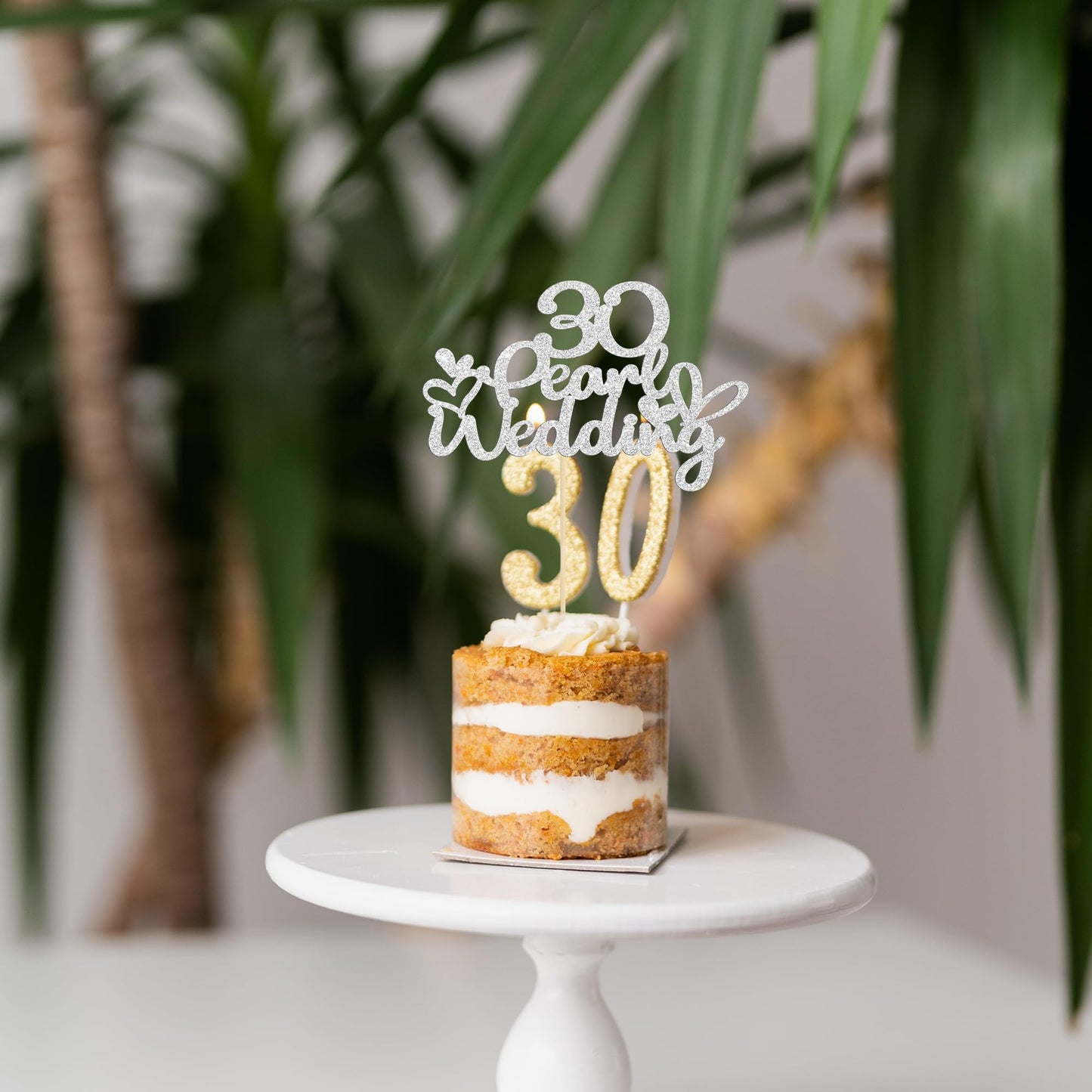 Gyufise 1Pcs 30 Pearl Wedding Cake Topper Glitter 30 Pearl Years Cake Pick Decoration For Happy 30Th Anniversary Wedding Party C