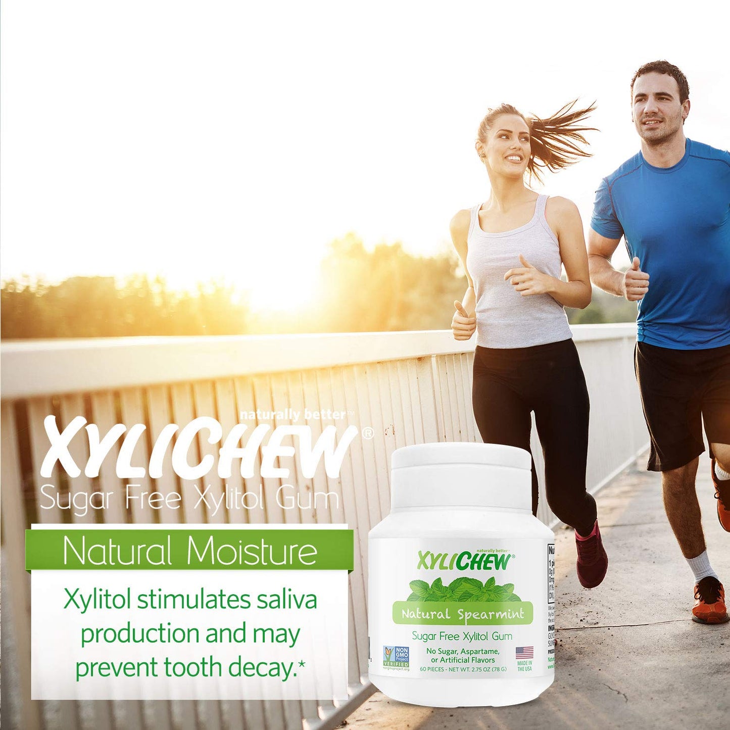 Xylichew 100% Xylitol Chewing Gum - Sugar Free, Non-GMO, Spearmint, 60 Count (Pack of 4)