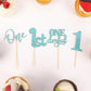 24Pack First Birthday Cupcake Topper - Glitter Light Blue One Cupcake Picks,1St Birthday Cupcake Decorations Supplies (Light Blu