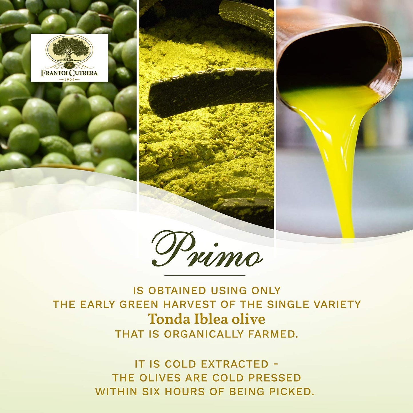 Frantoi Cutrera Primo Cold Extracted Italian Extra Virgin Olive Oil Cold Pressed, Polyphenol Rich Olive Oil, Authentic Certified Dop Sicilian Evoo Imported From Italy, 25.4 Fl Oz (Pack Of 1)