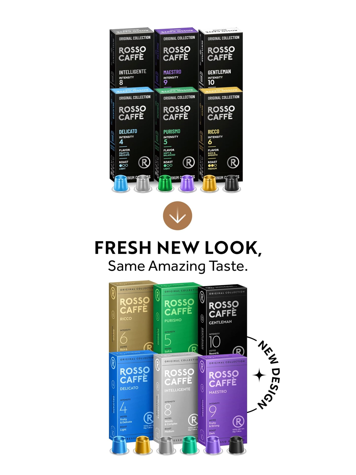 ROSSO CAFFÈ Espresso Coffee Pods for Nespresso - Variety Pack of 6 Flavors, 10 Count