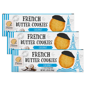 Pierre Biscuiterie French Butter Cookies With Coconut 5.29 Ounce Box (Pack Of 3)