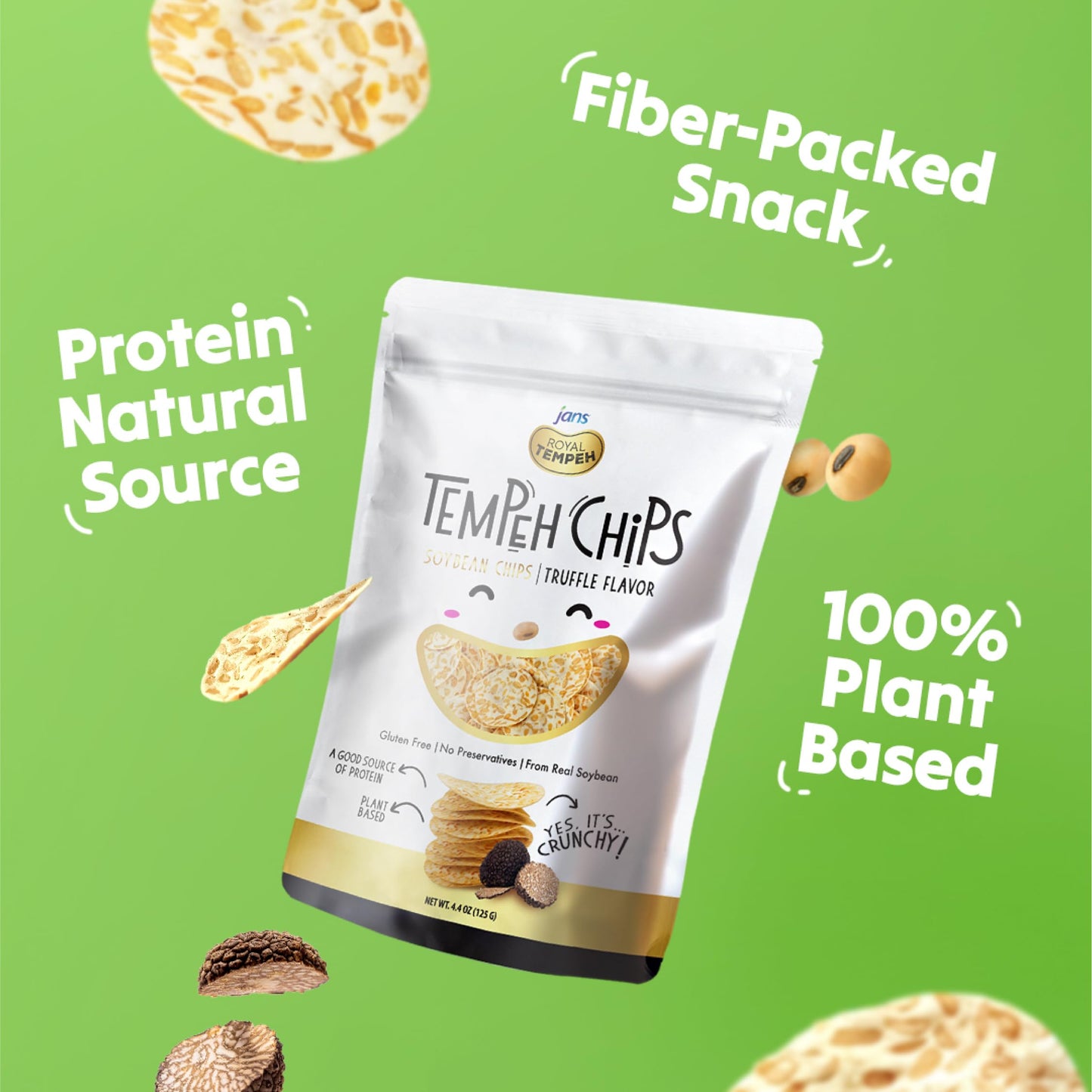 Jans Tempeh Truffle Chips, Vegan Snack, 3g Protein, 5g Fiber, 4.4 oz, Pack of 8