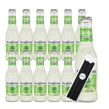 Fever-Tree Yuzu and Lime Premium Mixer 6.8 fl oz Glass Bottles 12 Pack + 20 Plastic Stirrer Sticks by KOOL8SHOP Infinite Deals