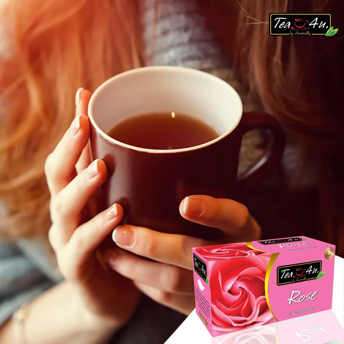TEA 4U Flavored Black Tea Bags - Original Ceylon Tea (Rose) - 25 Count Pack