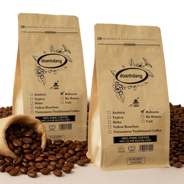 Doanhdang - 35 Oz Enhanced Robusta Whole Bean Coffee, 100% Robusta Medium Roast, Rich Flavor For Espresso Shot And Brew, Origin From Vietnam, Whole Med Roast Beans