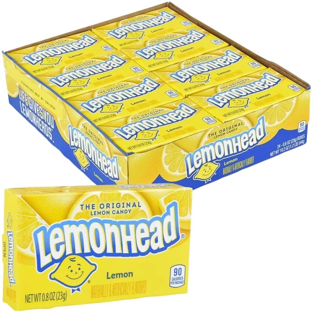 Lemonhead Hard Lemon Candy, 0.8 Ounce Treat-Size Theater Candy Boxes (Pack Of 24)