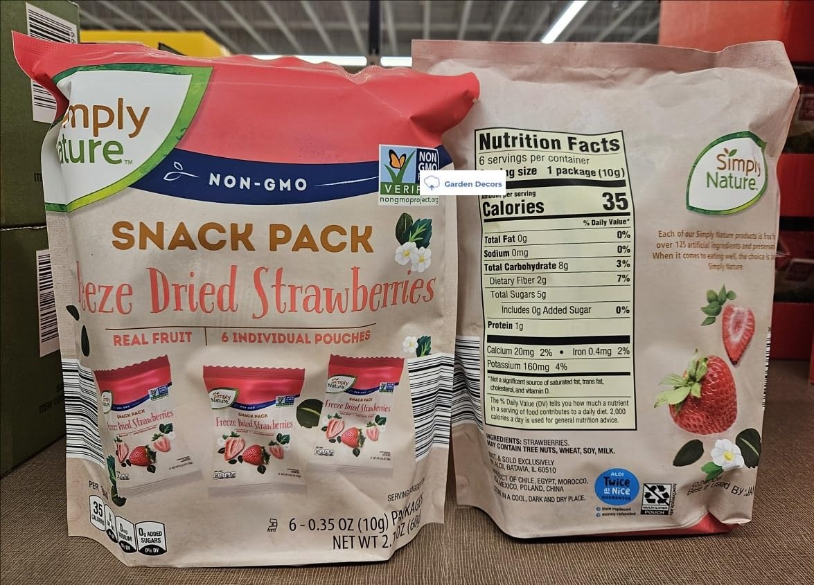 Generic Simply Nature Non-Gmo Snack Pack Freeze Dried Strawberries 6 Packages 2.1Oz 60G (Two Bags), Standard