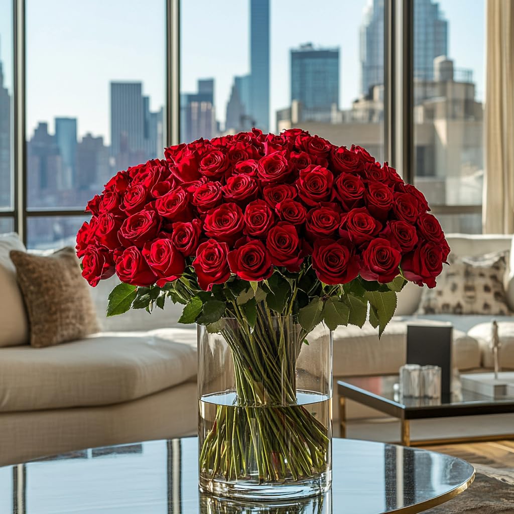 GlobalRose 100 Red Roses Bouquet - Responsibly Sourced Roses Fresh Flowers - Hand-Picked Flowers Fresh Bouquet for Mothers Day  Birthday & Special Occasions (4 Bunches of 25 Stems)