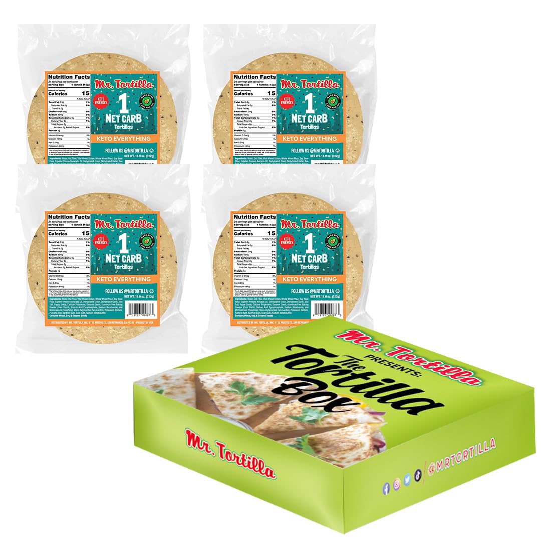 Mr. Tortilla 1 Net Carb Tortillas, Keto Vegan Kosher, Everything Bagel Flavor, 96 Count