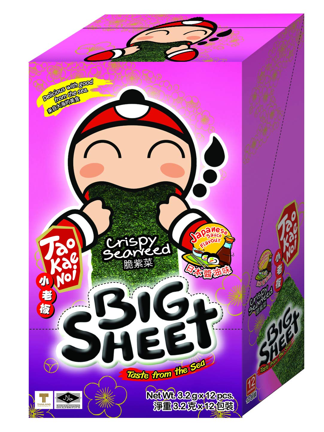 Tao Kae Noi Seaweed Snack Sheets, Japanese Sauce Flavor, 12 Count, Low Calorie, Individually Wrapped