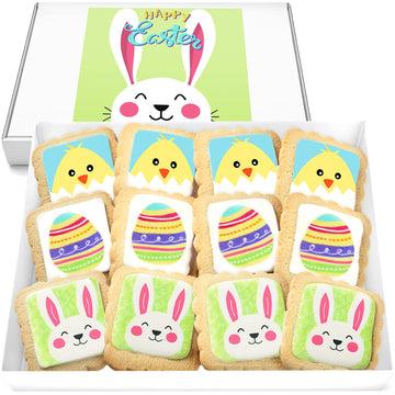 Happy Easter Cookies 12 Pack Party Favors Basket Stuffers Decorated | Individually Wrapped Bunny Eggs Chick Sugar Cookies | Gift Basket Peanut & Nut Free Bulk