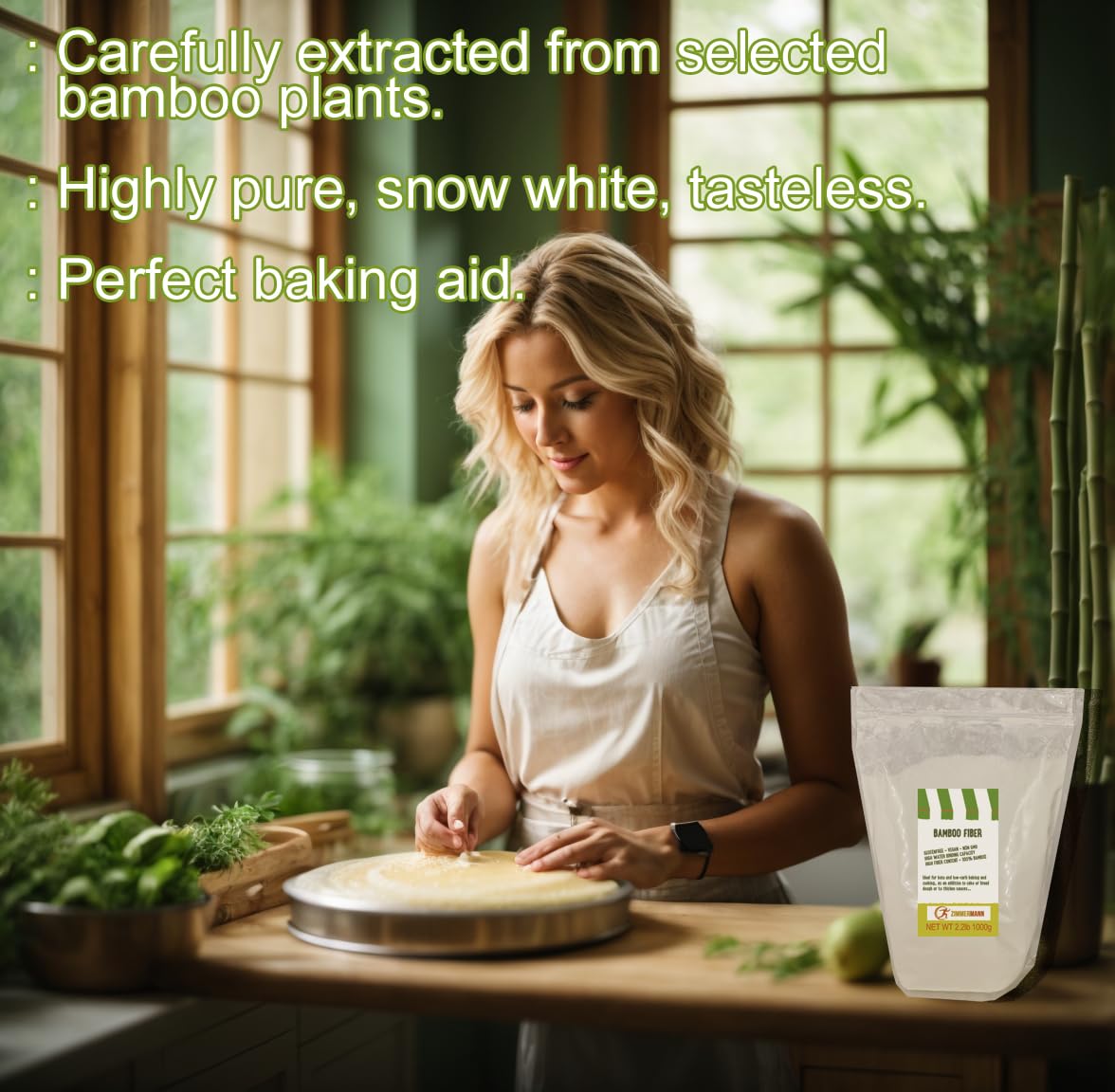 Bamboo Fiber 2.2Lb 1000G, Gluten Free, Non Gmo, Keto Flour, 100% Bamboo, By Zimmermann Sportsnutrition