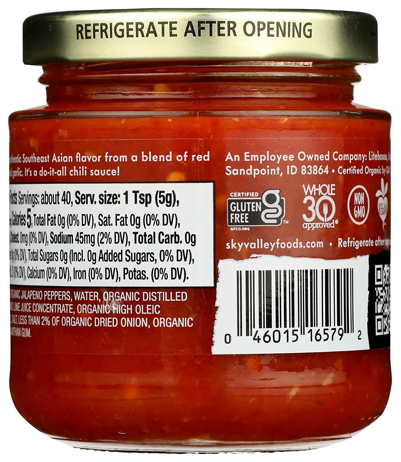Sky Valley Sambal Oelek Chili Paste - Red Chili Paste, Made With Red Jalapenos & Garlic, Gluten Free, Vegan, Keto, Whole 30, Usd