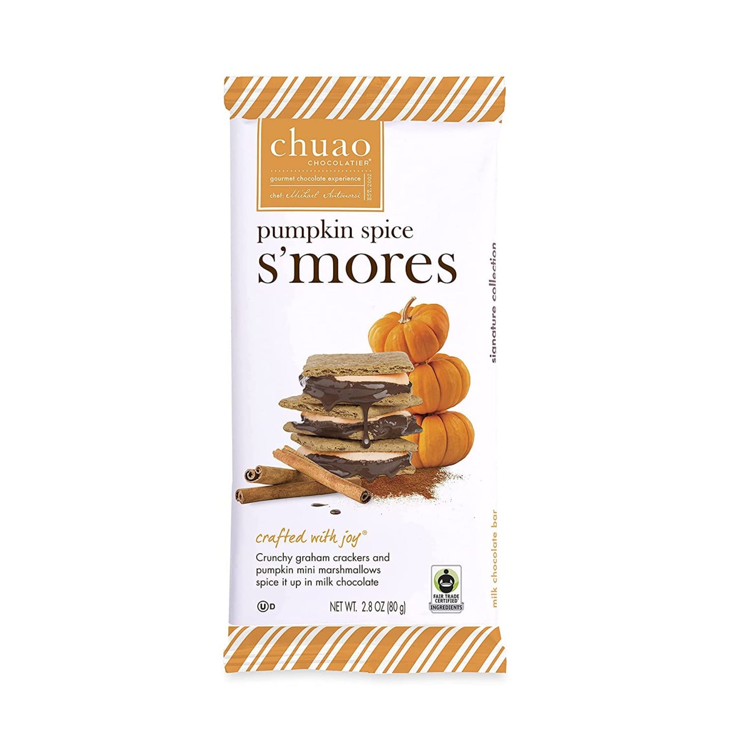 Chuao Chocolatier Pumpkin Spice Smores Gourmet Milk Chocolate Bars | No Preservatives | For Gift Baskets, Birthday, Care Package | 3 Pack