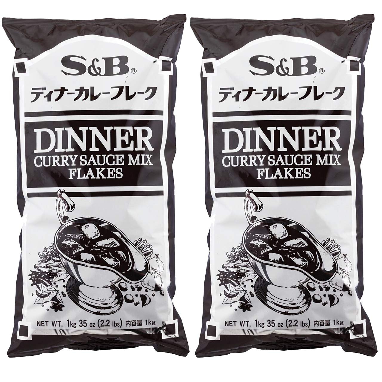 S and B [Pack of 2] [Product of Japan] S and B Dinner Curry Sauce Mix Flakes,Taste of Saut  ed Onion - 2.2 Pound