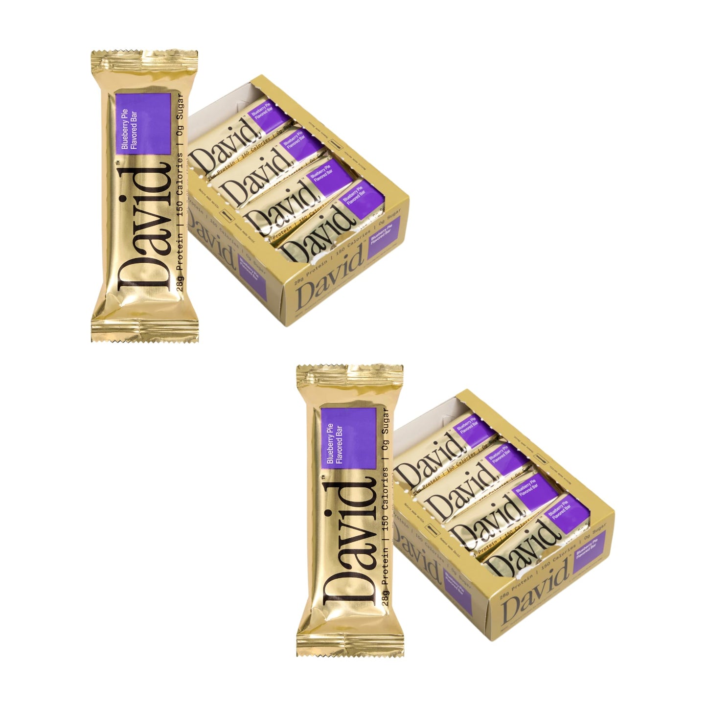 David Protein Bar  Blueberry Pie  24 Protein Bars | 28g of Protein | 150 Calories | 0g of Sugar - High Protein  Low Carb  Gluten Free Protein Bar  Pack of 24