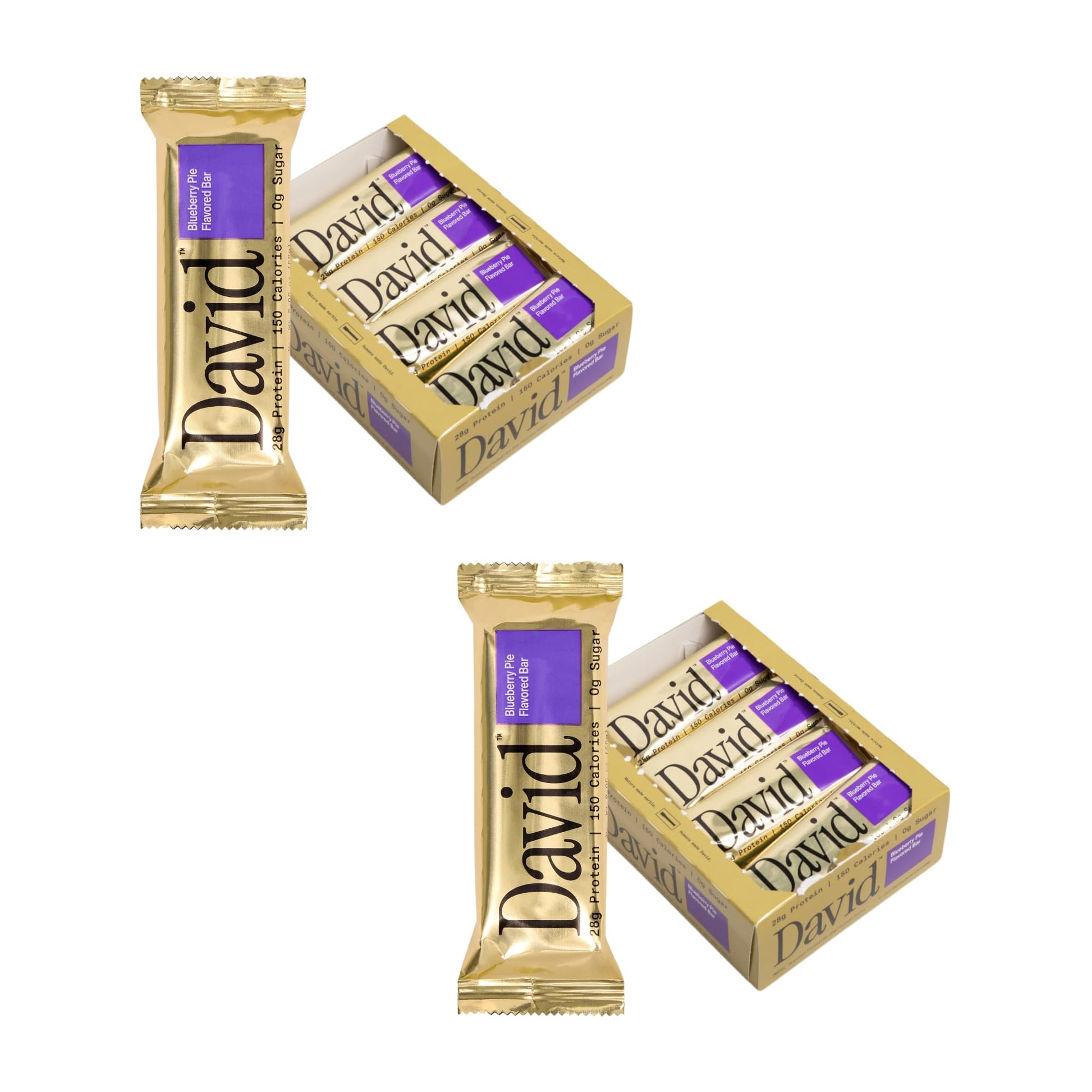 David Protein Bar  Blueberry Pie  24 Protein Bars | 28g of Protein | 150 Calories | 0g of Sugar - High Protein  Low Carb  Gluten Free Protein Bar  Pack of 24