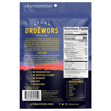 Ayoba Droewors Grass Fed Beef Paleo Sticks (4 Ounce, Pack Of 1) Keto Friendly, Air-Dried Grass Fed Beef Snack - Gluten Free, Nit
