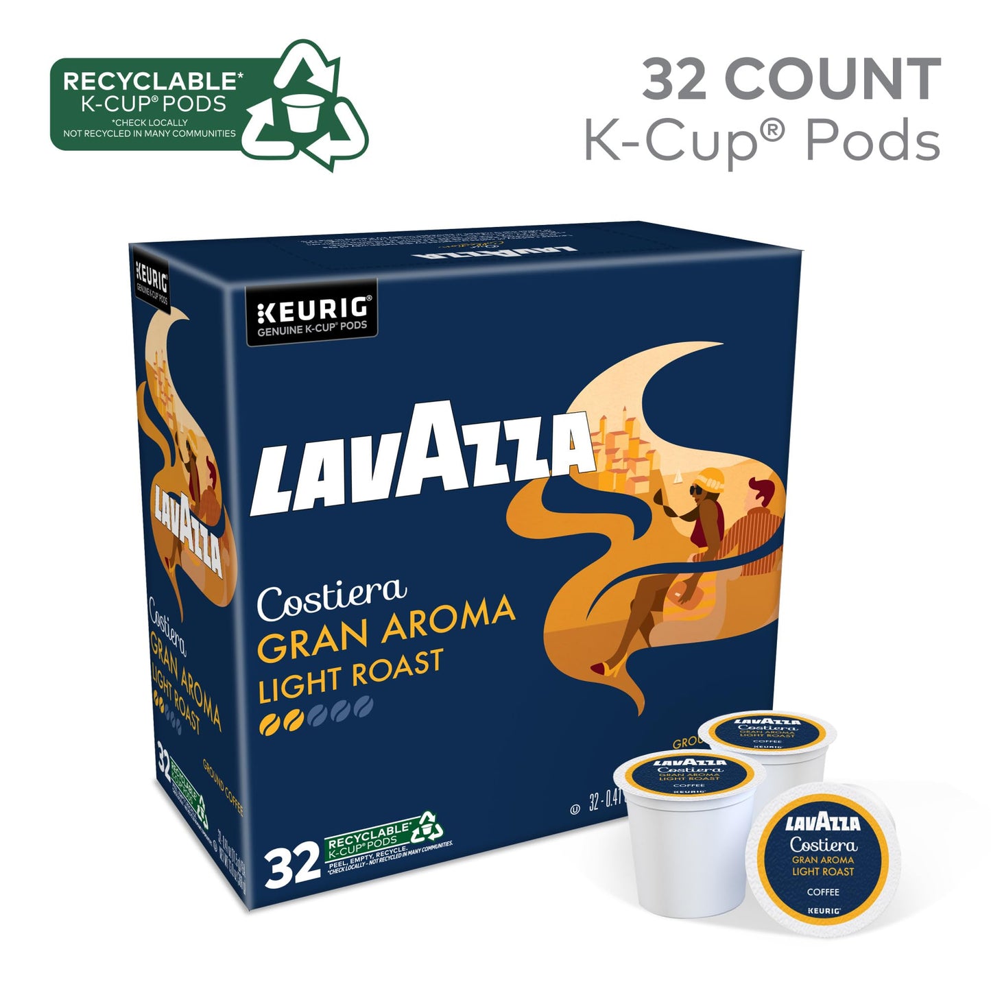 Lavazza Gran Aroma Single Serve Coffee K-Cups Pods For Keurig Brewer, 32 Count
