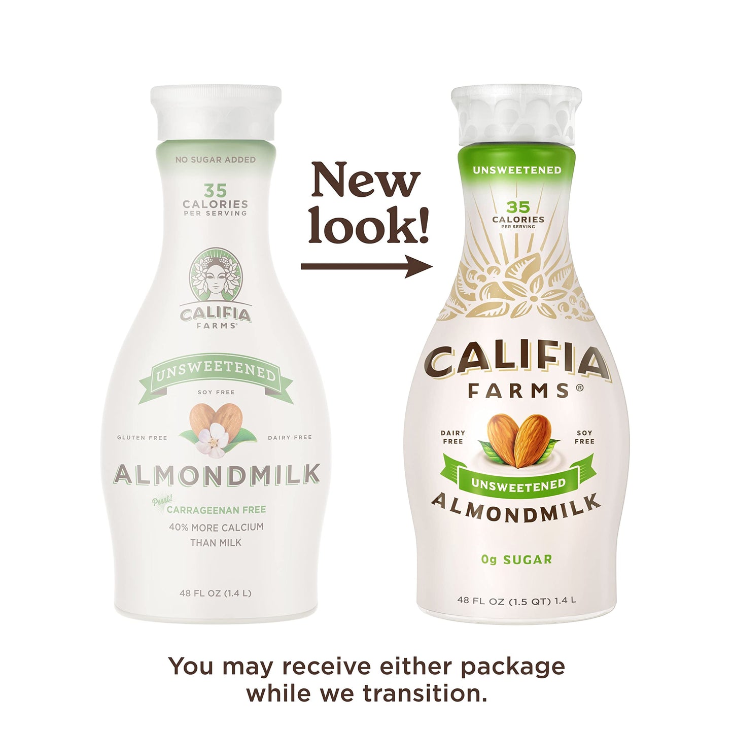 Califia Farms - Unsweetened Almond Milk, 48 Oz, Dairy Free, Vegan, Plant Based, Keto, Vegan, Gluten Free, Non GMO, Sugar Free, H