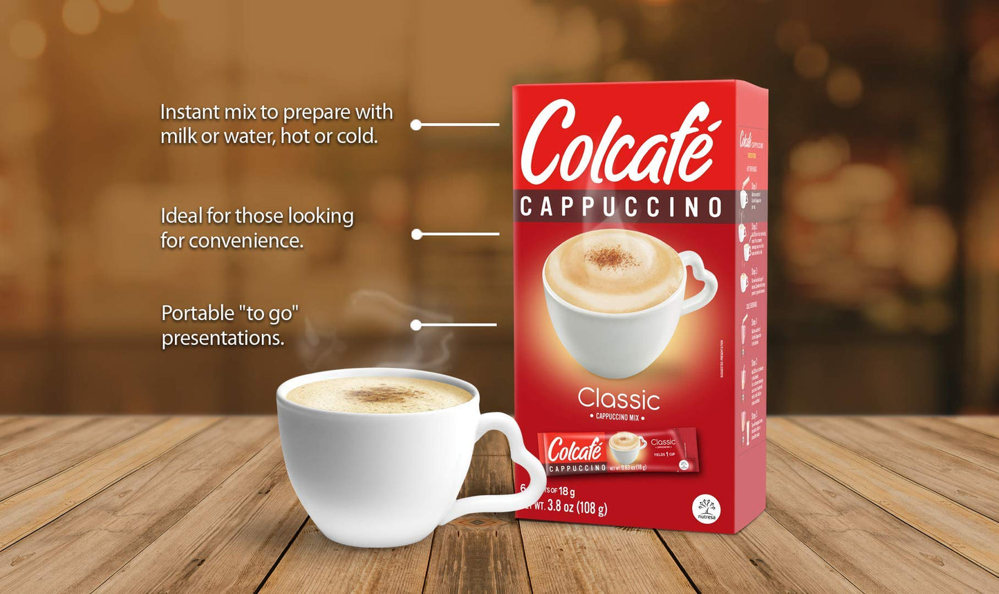 Colcaf   Classic Cappuccino Instant Mix | Convenient & Portable Packs | 100% Colombian Coffee | Make Hot or Cold | 6 Count (Pack