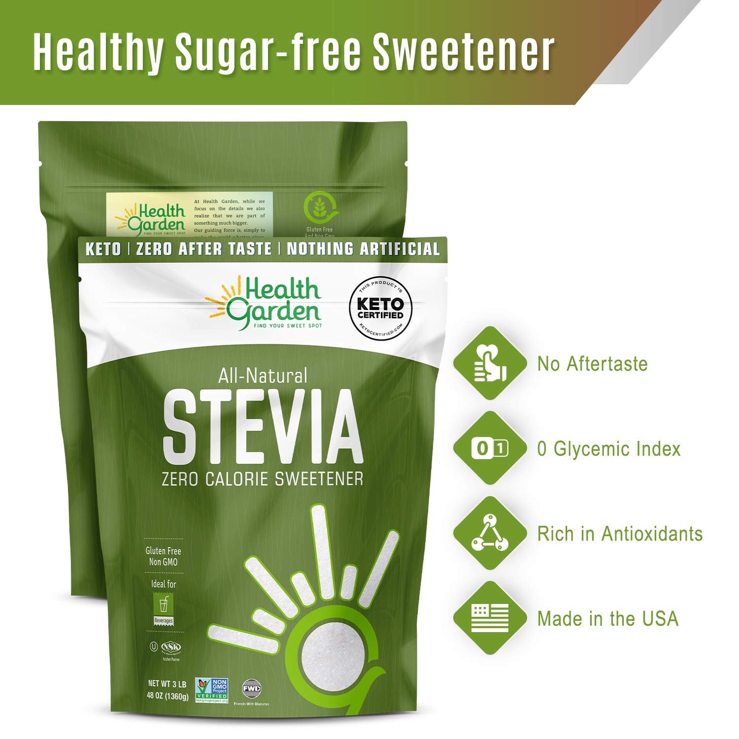 Health Garden Stevia Sweetener Powder - 4:1 Sugar Substitute - All Natural - Gluten Free - Keto Friendly - Tastes Like Sugar (2
