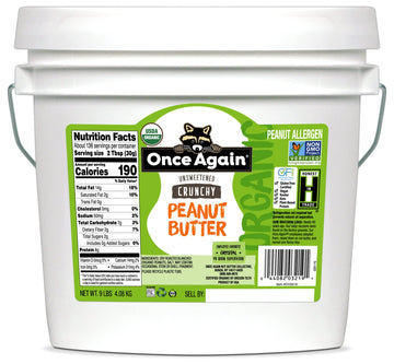 Once Again Organic Crunchy Peanut Butter, 9lb Bucket (same as 9 jars) - Lightly Salted, Unsweetened - USDA Organic, Gluten Free 