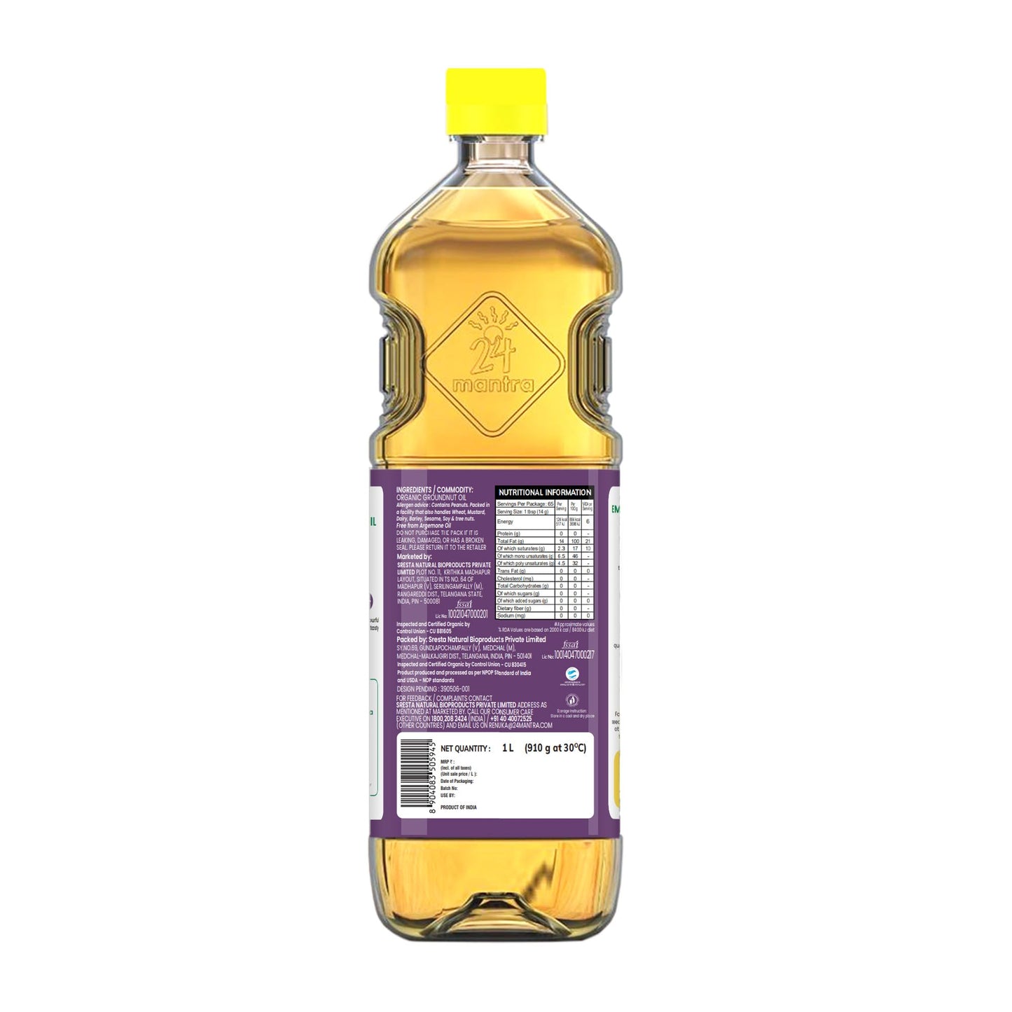 24 Mantra Organic Unrefined Groundnut Oil/Moongphali Ka Tel- 1 L | Pack Of 1 | 100% Organic | Chemical Free & Pesticides Free |